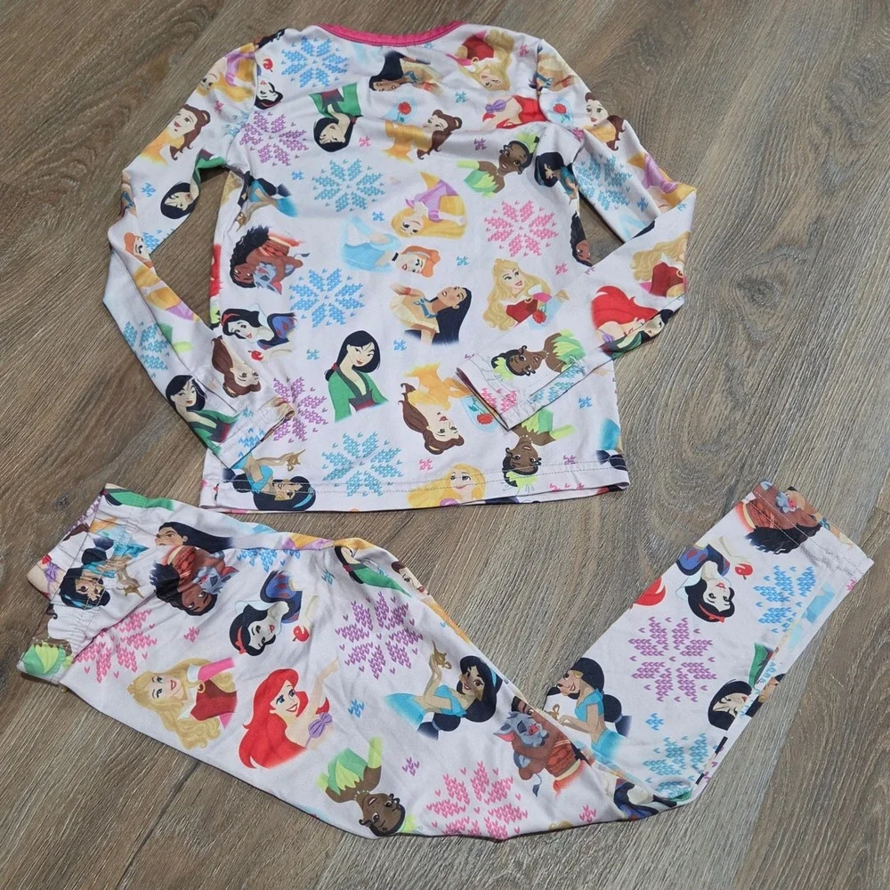Cuddl Duds Disney Princess Girls XS Base Layer Thermal Pajama Set Pink White